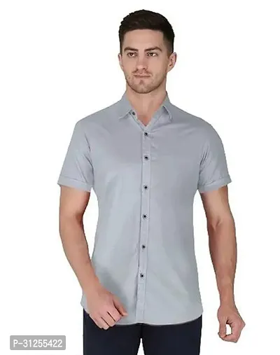 Stylish Grey Lycra Solid casual Shirt For Men-thumb0