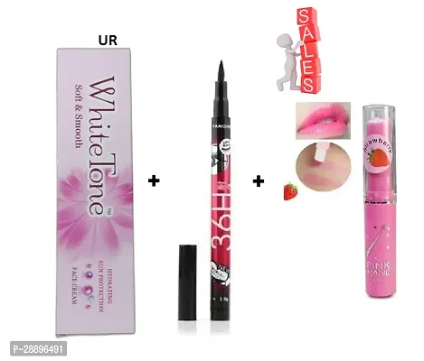 White Tone Soft And Smooth Face Cream, 25gm - Pack Of 01 With 36H Kajal - Pack Of 01 With Pink Magic Lipbalm