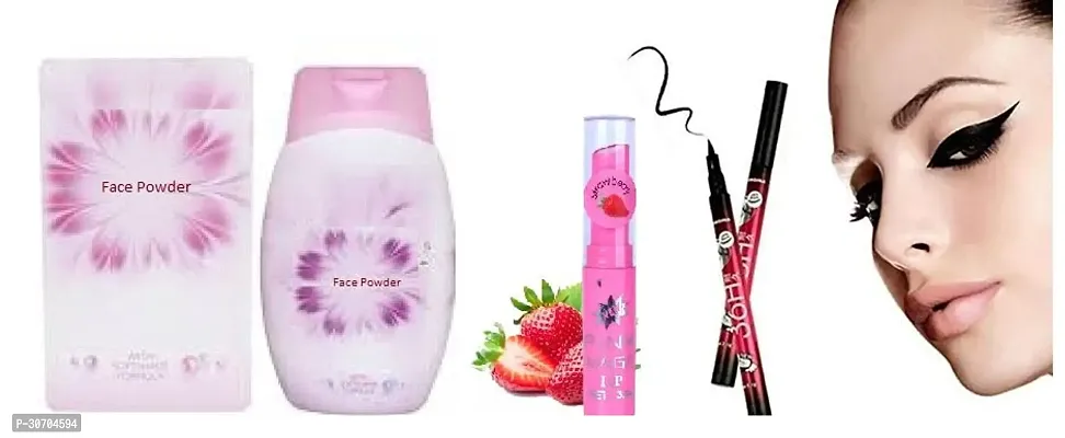 softsmooth face whitening talcum powder 30g + 36h eyeliner waterproof + magic pink lip balm-thumb0