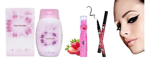 softsmooth face whitening talcum powder 30g + 36h eyeliner waterproof + magic pink lip balm