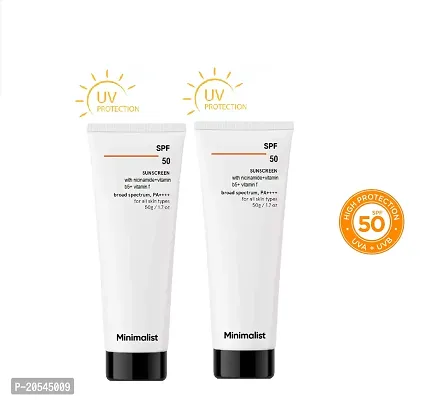 Minimalist Sunscreen SPF 50 Lightweight with Multi-Vitamins | No White Cast | Broad Spectrum PA ++++ | For Women  Men | 50g  pack of 1