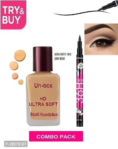 Un-box hd ultra matte pefecting liquid foundation pack of 1+36 H eyelinear of 1-thumb0