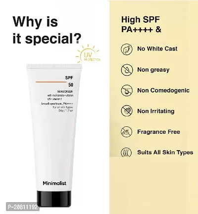 Minimalist Sunscreen SPF 50 Lightweight with Multi-Vitamins | No White Cast | Broad Spectrum PA ++++ 50g - PACK OF  1-thumb0
