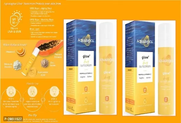 Aqualogica Glow+ Dewy Sunscreen SPF 50 PA+++ For UVA/B  Blue Light Protection, for Glowing  Well Protected Skin, Cream, 50G pack of  2