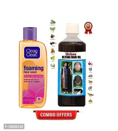 Clean  Clear Foaming Facewash for Oily Skin 150ML PACK OF 1 +Neelambari Ayurvedic Hair Care Adivasi Herbal Hair Oil Made By Pure Adivasi Ayurvedic Herbs, 100Ml pack of 1