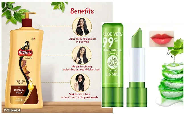 Meera Hairfall Care Shampoo (1L) + Rsentera Aloe Vera Natural Changing Color Long-Lasting Nourish Protect Lips Care Lip Balm