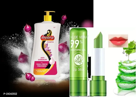 Meera Anti Dandruff Shampoo With Goodness of Small Onion and Fenugreek 1000 ml + Rsentera Aloe Vera Natural Changing Color Long-Lasting Nourish Protect Lips Care Lip Balm