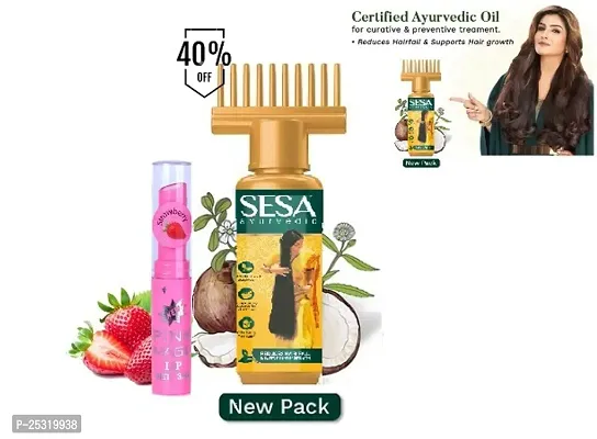 Sesa Ayurvedic Hair Oil | 5000 Year Old Kshir Pak Vidhi, Bhringraj  17 Rare Herbs With 5 Nourishing Oils | All Hair Types | No Mineral Oil | 100 Ml with Pink magic nourishing lipbalm