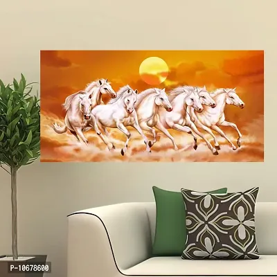 British Terminal Lucky Seven Horses Running at Sunrise ll 7 Horse vastu Canvas Print Poster ll 48stjican283