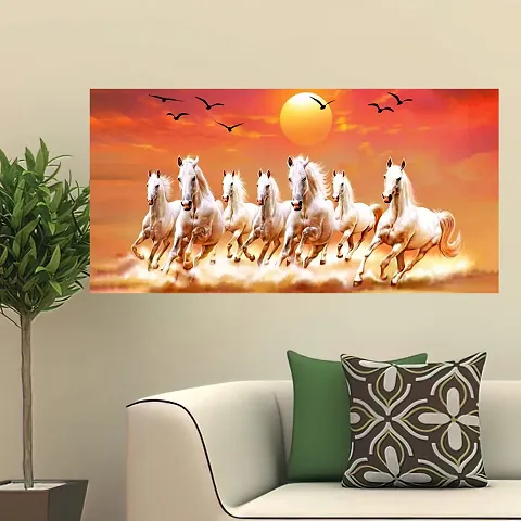 British Terminal Lucky Seven Horses Running at Sunrise ll 7 Horse vastu Glossy Photo Paper Poster