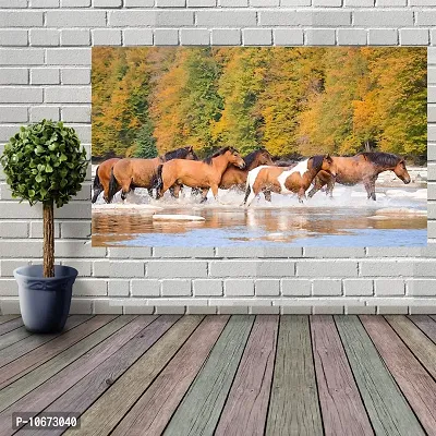 British Terminal Seven Lucky Running Horses Vastu Wallpapers Fully Waterproof Vinyl Sticker Poster for Living Room,Bedroom,Office,Kids Room,Hall (12inch X 18inch)