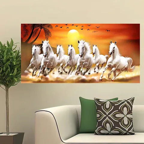 British Terminal Lucky Seven Horses Running at Sunrise ll 7 Horse vastu Glossy Photo Paper Poster