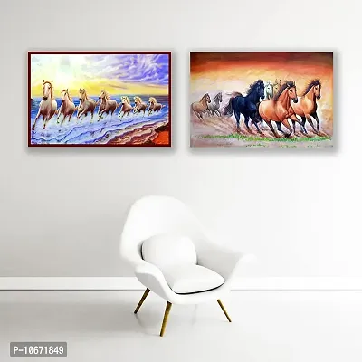 British Terminal? Seven Lucky Running Horses Vastu Walls Fully Waterproof Sticker Poster Pack of 2 Combo