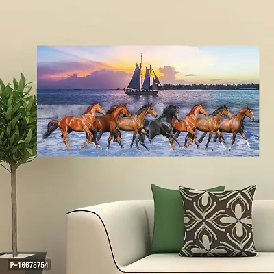 British Terminal Lucky Seven Horses Running at Sunrise ll 7 Horse vastu Canvas Print Poster ll 20stjican285-thumb0