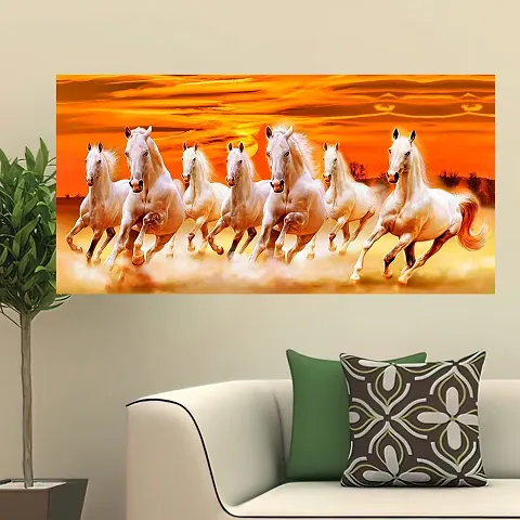 British Terminal Lucky Seven Horses Running at Sunrise ll 7 Horse vastu Vinyl Sticker Poster
