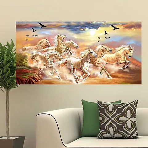 British Terminal Lucky Seven Horses Running at Sunrise ll 7 Horse vastu Vinyl Sticker Poster