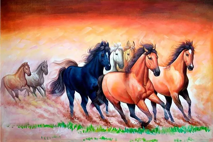 Vaastu Seven Lucky Horse Wall Poster For Home