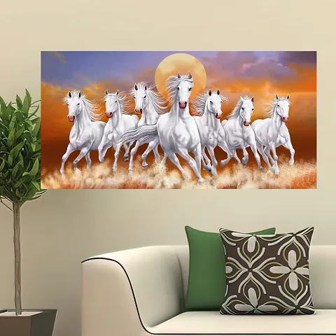 British Terminal Lucky Seven Horses Running at Sunrise ll 7 Horse vastu Canvas Print Poster