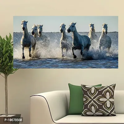 British Terminal Lucky Seven Horses Running at Sunrise ll 7 Horse vastu Canvas Print Poster ll 20stjican253-thumb0