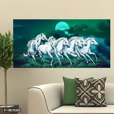 British Terminal Lucky Seven Horses Running at Sunrise ll 7 Horse vastu Canvas Print Poster ll 48stjican284