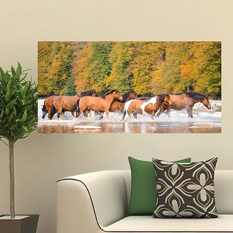 British Terminal Lucky Seven Horses Running at Sunrise ll 7 Horse vastu Glossy Photo Paper Poster