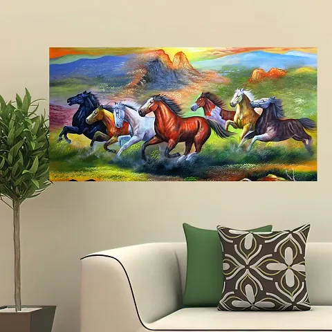British Terminal Lucky Seven Horses Running at Sunrise ll 7 Horse vastu Canvas Print Poster