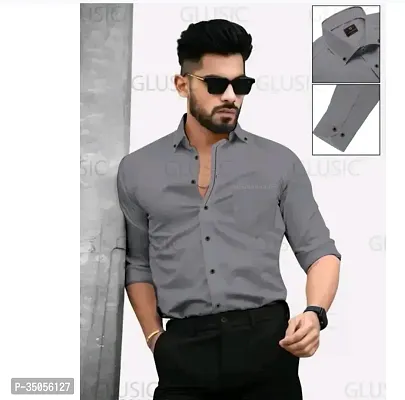 Elegant Cotton Solid Long Sleeves Casual Shirts For Men-thumb0