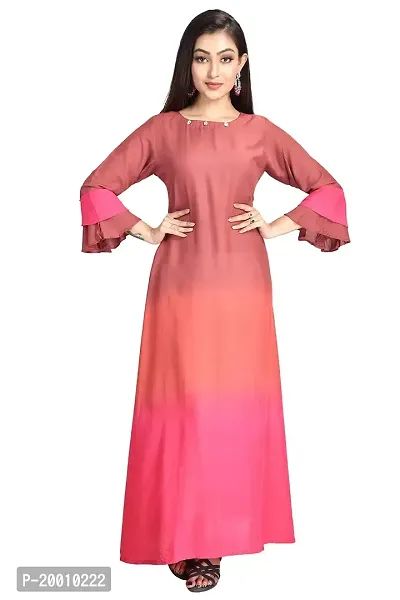 Cherry FAB Long Kurti for Women Brown  Peach, Muslin, Full Length-thumb0