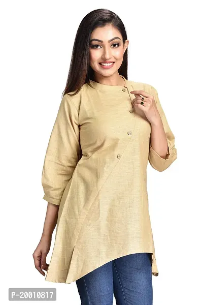 Cherry FAB Short Kurti for Women Beige, Linen, Hips Length-thumb4