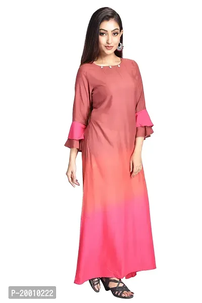 Cherry FAB Long Kurti for Women Brown  Peach, Muslin, Full Length-thumb3