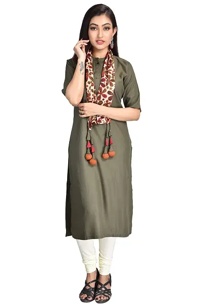 FAB Kurti with Scarf for Women, Muslin, Knee Length