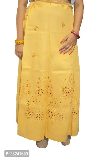NEW LIFE Women Pure Cotton Saree Embroidery Petticoat inskirt (Gold_7 Part Flared)