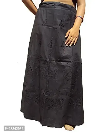 NEW LIFE Women Pure Cotton Saree Embroidery Petticoat inskirt (Black_7 Part Flared)