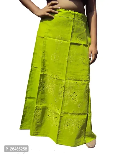 New Life Women Pure Cotton Saree Embroidery Petticoat inskirt (Leaf Green_7 Part Flared)-thumb0