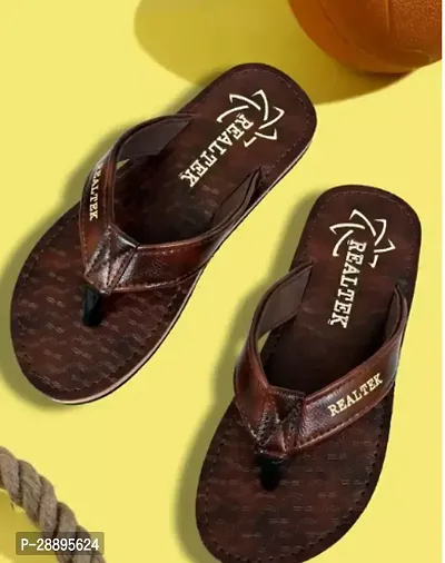 Stylish Brown Synthetic Patent Slippers For Men