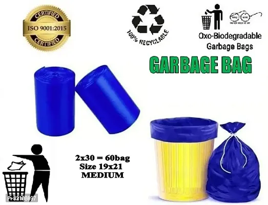 Biodegradable Blue Garbage Bag - 19x21 ,(2X30=60 Pieces) Medium 12 L-thumb0