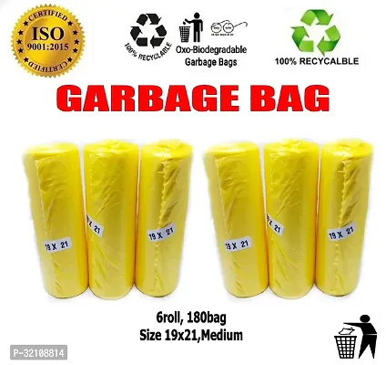 Biodegradable Yellow Garbage Bag - 19x21 ,(6X30=180 Pieces) Medium 12 L