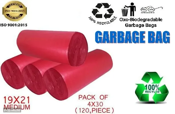 Biodegradable Red Garbage Bag - 19x21 ,(4X30=120 Pieces) Medium 12 L