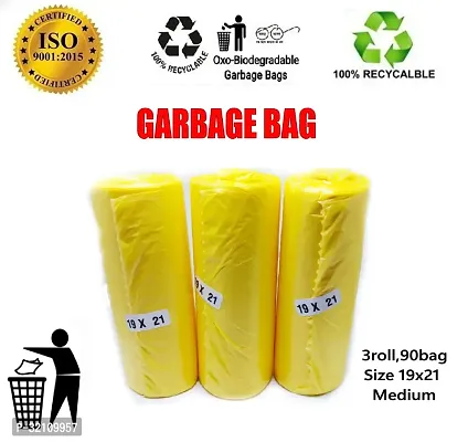 Biodegradable Yellow Garbage Bag - 19x21 ,(3X30=90 Pieces) Medium 12 L