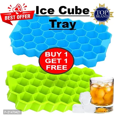 Silicone Ice Cube Trays with Flexible 37-Ice Trays BPA Free, for Cake Chocolate Mould, Kitchen Baking Tools, Stackable Flexible Safe Ice Cube Molds (Pack of 2) Multicolor-thumb0