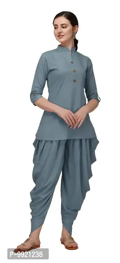 DIVYAPRIYA Rayon Cotton Designer Pathani Patiyala Women Kurta Set Grey-thumb2