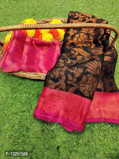 Elegant Printed Brasso Saree With Blouse For Women