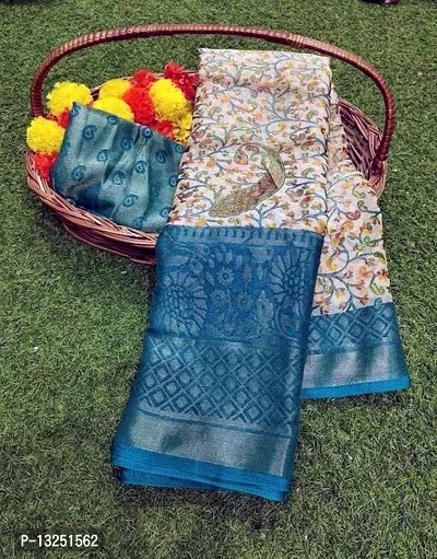 Elegant Printed Brasso Saree With Blouse For Women