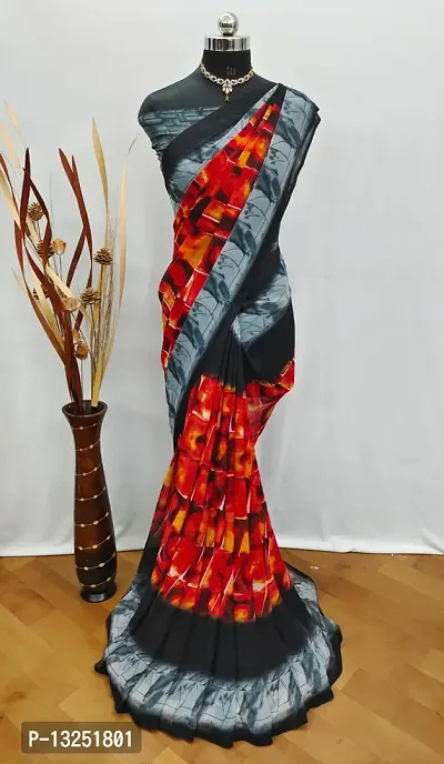 Elegant Printed Poly Georgette Weightless Saree With Blouse For Women-thumb0