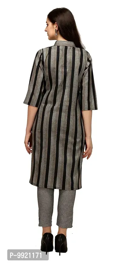 divyapriya Cotton Striped Woven Women Kurta Pant Set Grey-thumb4