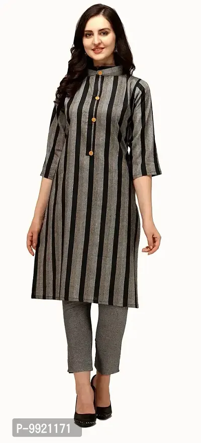 divyapriya Cotton Striped Woven Women Kurta Pant Set Grey-thumb2