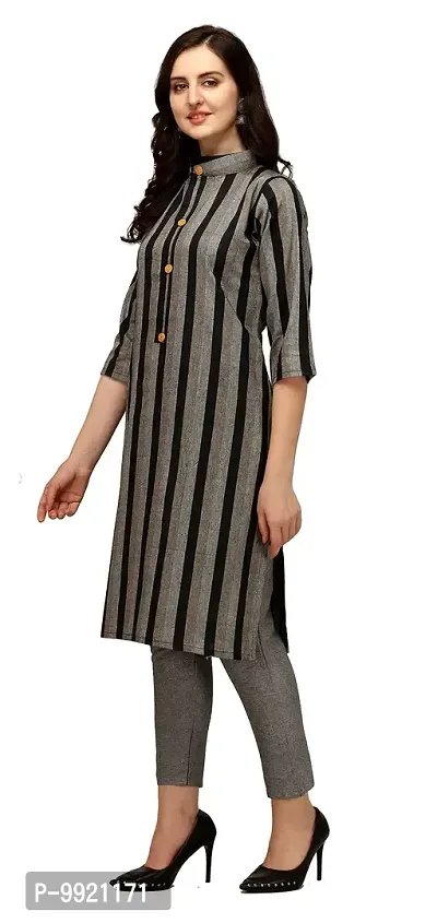 divyapriya Cotton Striped Woven Women Kurta Pant Set Grey-thumb3