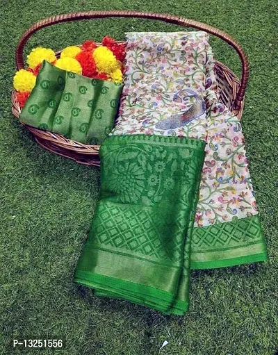 Elegant Printed Brasso Saree With Blouse For Women