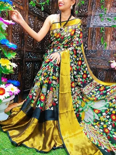 Beautiful Chiffon Kalamkari Saree with Blouse Piece