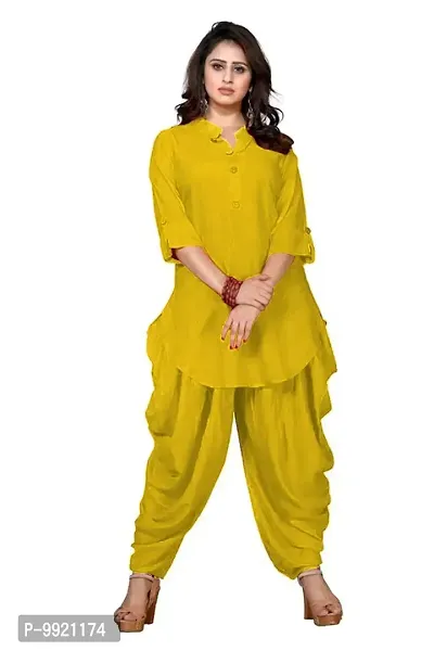 DIVYAPRIYA Rayon Cotton Designer Pathani Patiyala Women Kurta Set (Large, Mehandi)